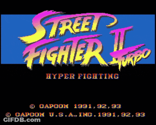 A Video Game Called Street Fighter Ii Turbo Has A Blue Background GIF