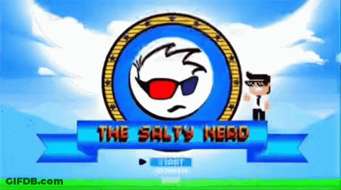 A Video Game Called The Salty Nerd Has A Cartoon Character Wearing 3D Glasses GIF
