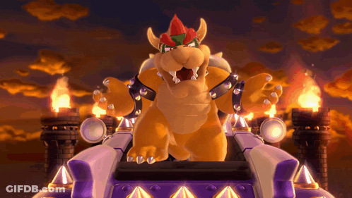 A Video Game Character Bowser Is Sitting On A Purple Throne GIF