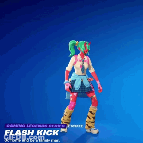 A Video Game Character Has A Flash Kick Emote That Says " Go Home And Be A Family Man " GIF