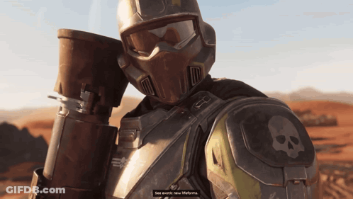 A Video Game Character Has A Skull On His Arm And Says See Event New Lifeforms GIF