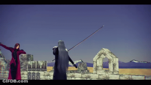 A Video Game Character Holding A Long Sword GIF