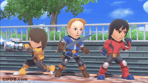 A Video Game Character Holding A Sword And A Camera GIF