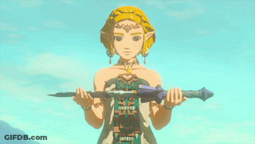A Video Game Character Holding A Sword With The Number 9 On The Handle GIF