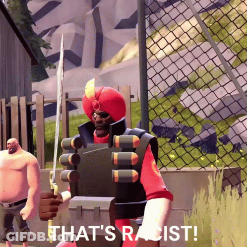 Game Character Holding Sword Racist Text GIF