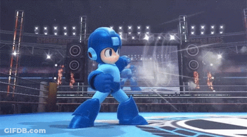 A Video Game Character In A Boxing Ring With A Sign That Says Smash Bros In The Background GIF