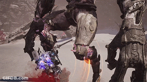 A Video Game Character Is Being Attacked By A Giant Monster GIF
