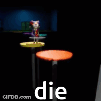 A Video Game Character Is Being Held Up By A Hand That Says Die GIF