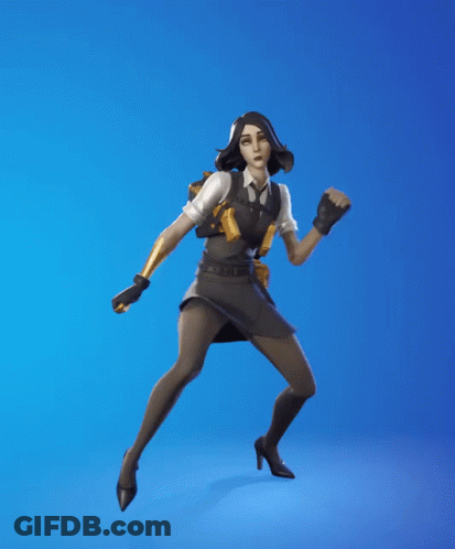 A Video Game Character Is Dancing With Her Fist In The Air On A Blue Background GIF