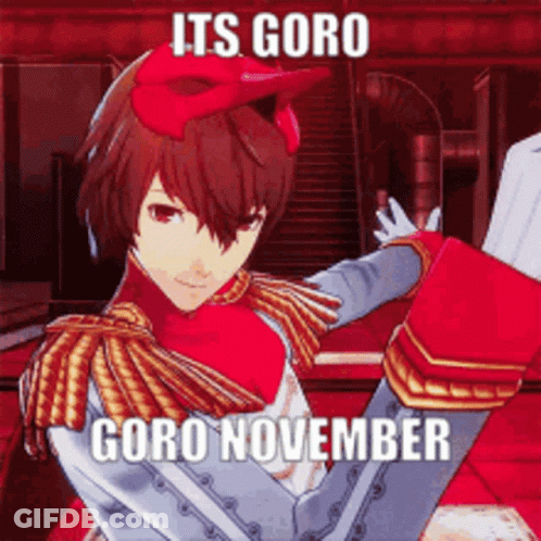 A Video Game Character Is Dancing With The Words Its Goro Goro November Below Him GIF