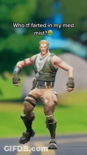 A Video Game Character Is Dancing With The Words Who Tf Farted In My Med Mist GIF