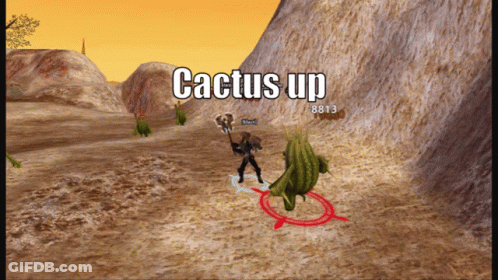 A Video Game Character Is Fighting A Cactus Up With 8813 Points GIF