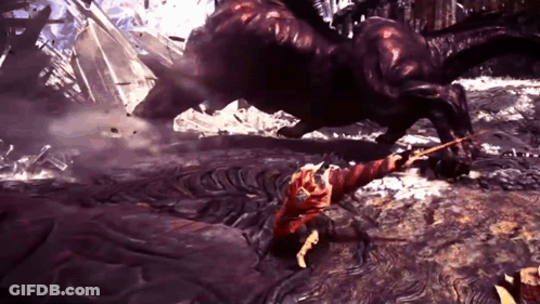 A Video Game Character Is Fighting A Large Monster GIF