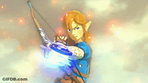 A Video Game Character Is Holding A Bow And Arrow In His Hand GIF