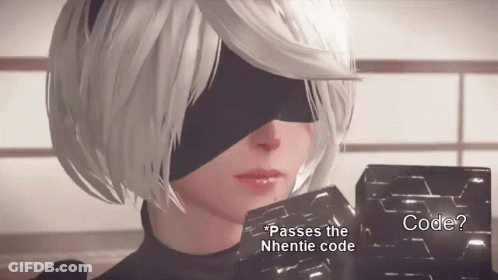 A Video Game Character Is Holding A Box That Says " Passes The Nhentie Code " GIF