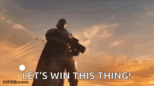 A Video Game Character Is Holding A Gun And Says Let 'S Win This Thing ! GIF