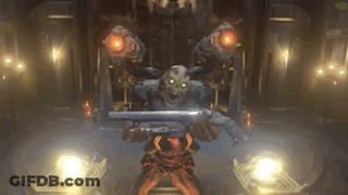 A Video Game Character Is Holding A Gun In A Dark Room GIF