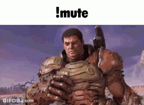 A Video Game Character Is Holding A Gun With The Words !Mute Below Him GIF