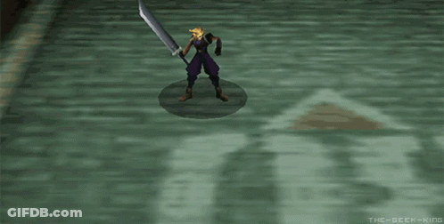 A Video Game Character Is Holding A Large Sword And Says The Geek-King GIF