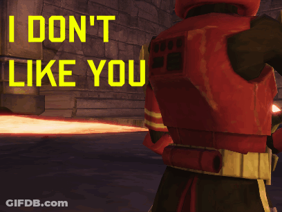 A Video Game Character Is Holding A Light Saber With The Words I Don 'T Like You Above Him GIF