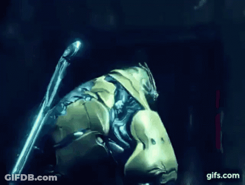 A Video Game Character Is Holding A Sword In A Dark Room With The Website Gifs.com In The Corner GIF