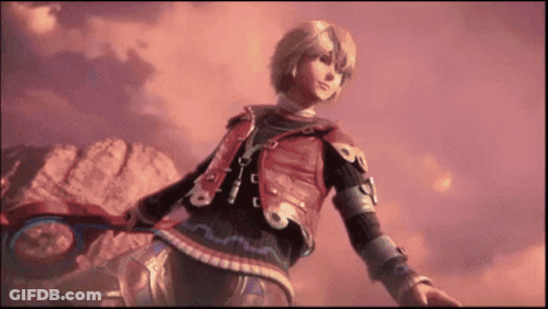 A Video Game Character Is Holding A Sword In His Hand GIF