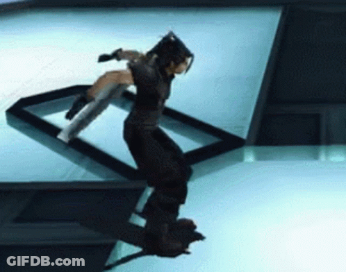 A Video Game Character Is Holding A Sword In His Hand While Standing On A Glass Floor . GIF