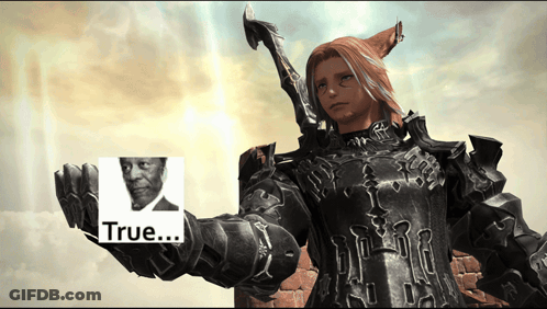 A Video Game Character Is Holding Up A Picture Of A Man With The Words True Behind Him GIF
