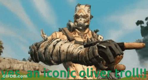 A Video Game Character Is Pointing With The Words Yes An Iconic Oliver Troll Behind Him GIF