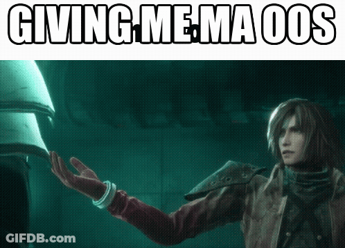 A Video Game Character Is Reaching Out Towards Someone With The Words Giving Me Ma Oos Above Him GIF