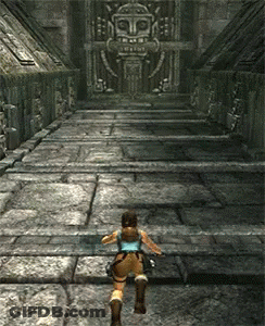 A Video Game Character Is Running Down A Staircase GIF