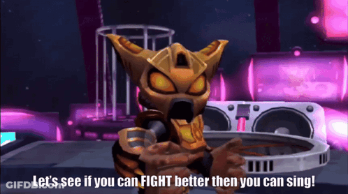 A Video Game Character Is Saying Let 'S See If You Can Fight Better Then You Can Sing GIF