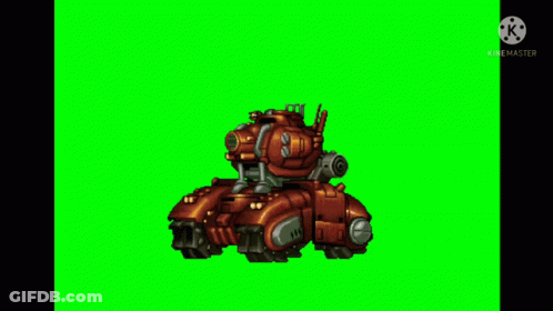 A Video Game Character Is Shooting A Cannon On A Green Screen GIF