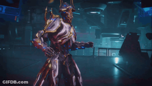 A Video Game Character Is Standing In A Dark Room With A Monitor That Says ' A.p. ' On It GIF