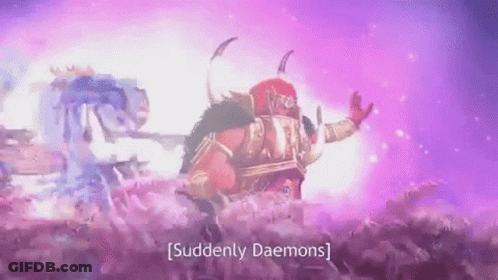A Video Game Character Is Standing In A Field Of Purple Clouds . GIF