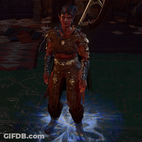 Video Game Character With Sword In Room GIF