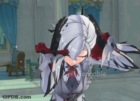 A Video Game Character Is Standing In A Room With The Word Adorable On The Bottom Right GIF