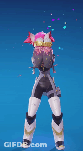 A Video Game Character Is Standing In Front Of A Blue Backdrop GIF
