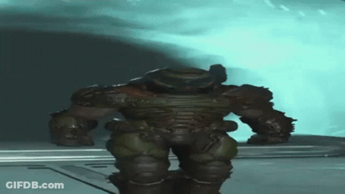 A Video Game Character Is Standing In Front Of A Blue Background . GIF