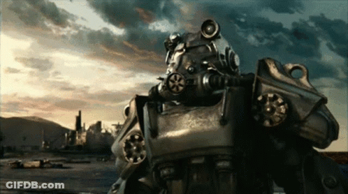 A Video Game Character Is Standing In Front Of A Cloudy Sky . GIF