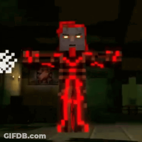 A Video Game Character Is Standing In Front Of A Giant Red Robot . GIF