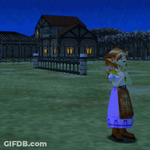 A Video Game Character Is Standing In Front Of A House With A Sign That Says ' A ' On It GIF