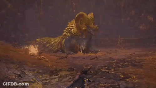 A Video Game Character Is Standing In Front Of A Large Gold Dragon GIF