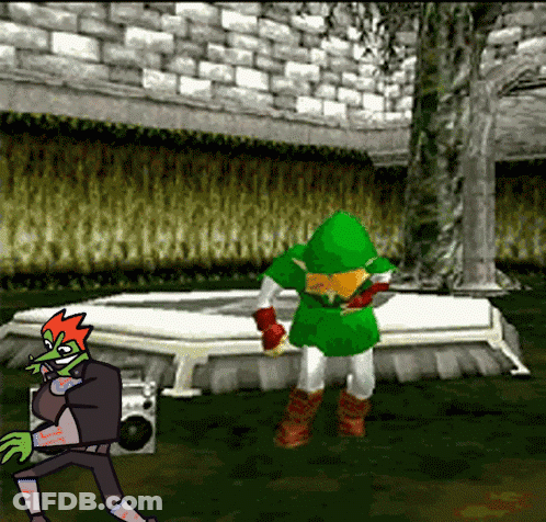 A Video Game Character Is Standing In Front Of A Speaker GIF