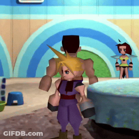 A Video Game Character Is Standing In Front Of A Table GIF