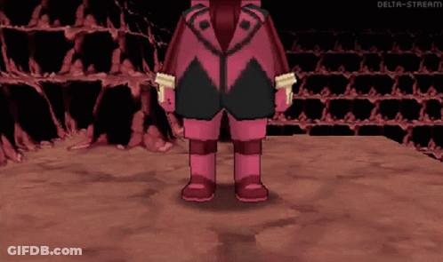 A Video Game Character Is Standing In Front Of A Wall With Delta-Stream Written On The Bottom Right GIF