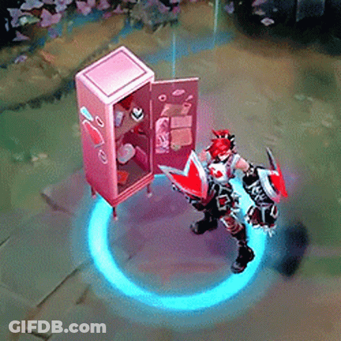 A Video Game Character Is Standing Next To A Pink Locker GIF