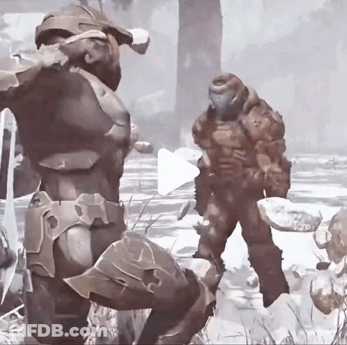 A Video Game Character Is Standing Next To A Statue GIF