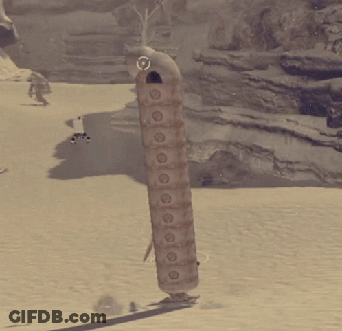 A Video Game Character Is Standing Next To A Very Tall Pillar With Circles On It GIF