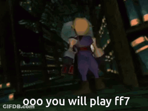 A Video Game Character Is Standing Next To Another Character And Says `` Me Be Alone , 000 You Will Play Ff7 '' GIF